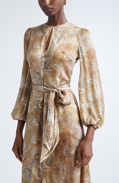 Zimmermann Rebellion Long Sleeve Belted Silk Maxi Dress In Neutral