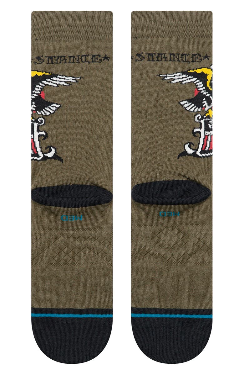 Stance Eagle Cotton Blend Crew Socks, Alternate, color, Military Green