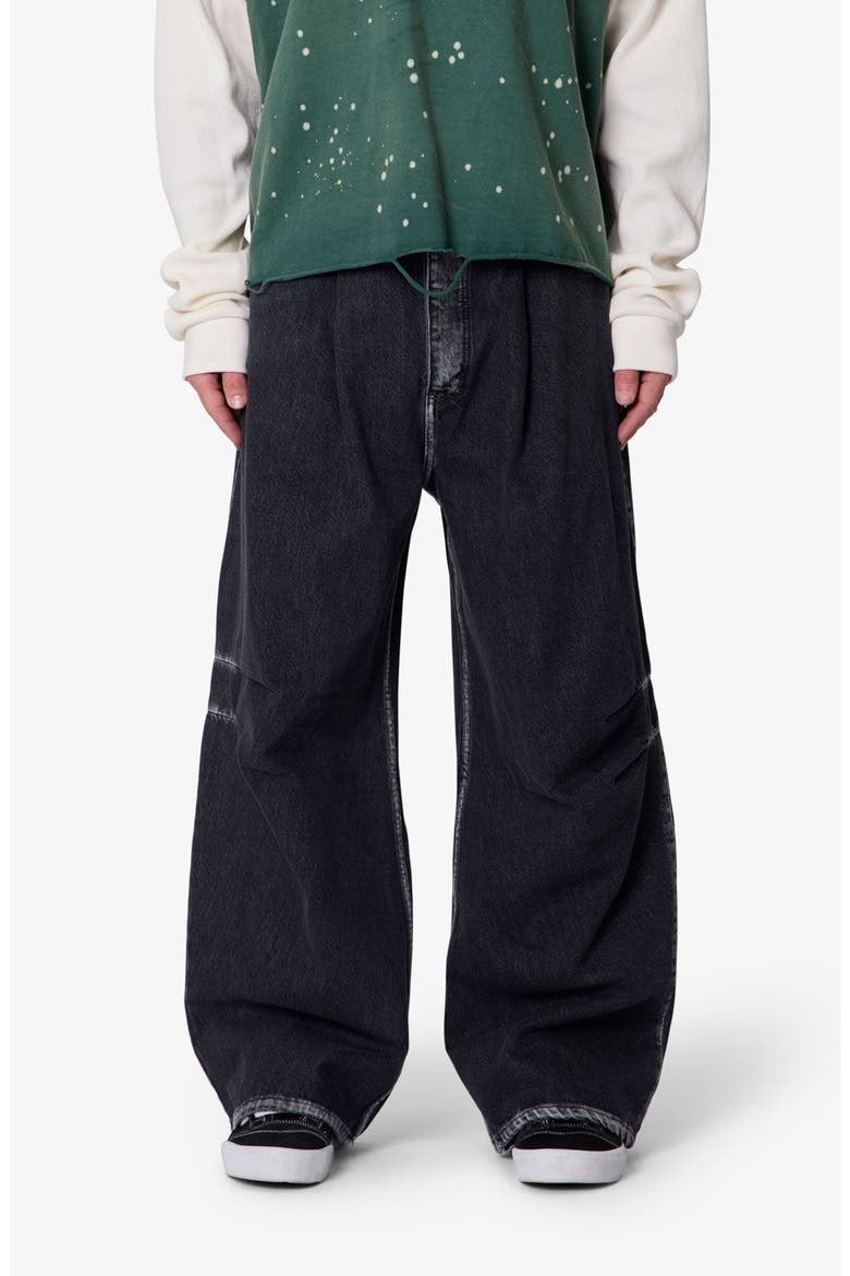 Pleated Denim Jeans, Main, color, RINSED BLACK