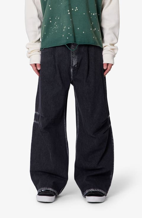 Pleated Denim Jeans (Rinsed Black)