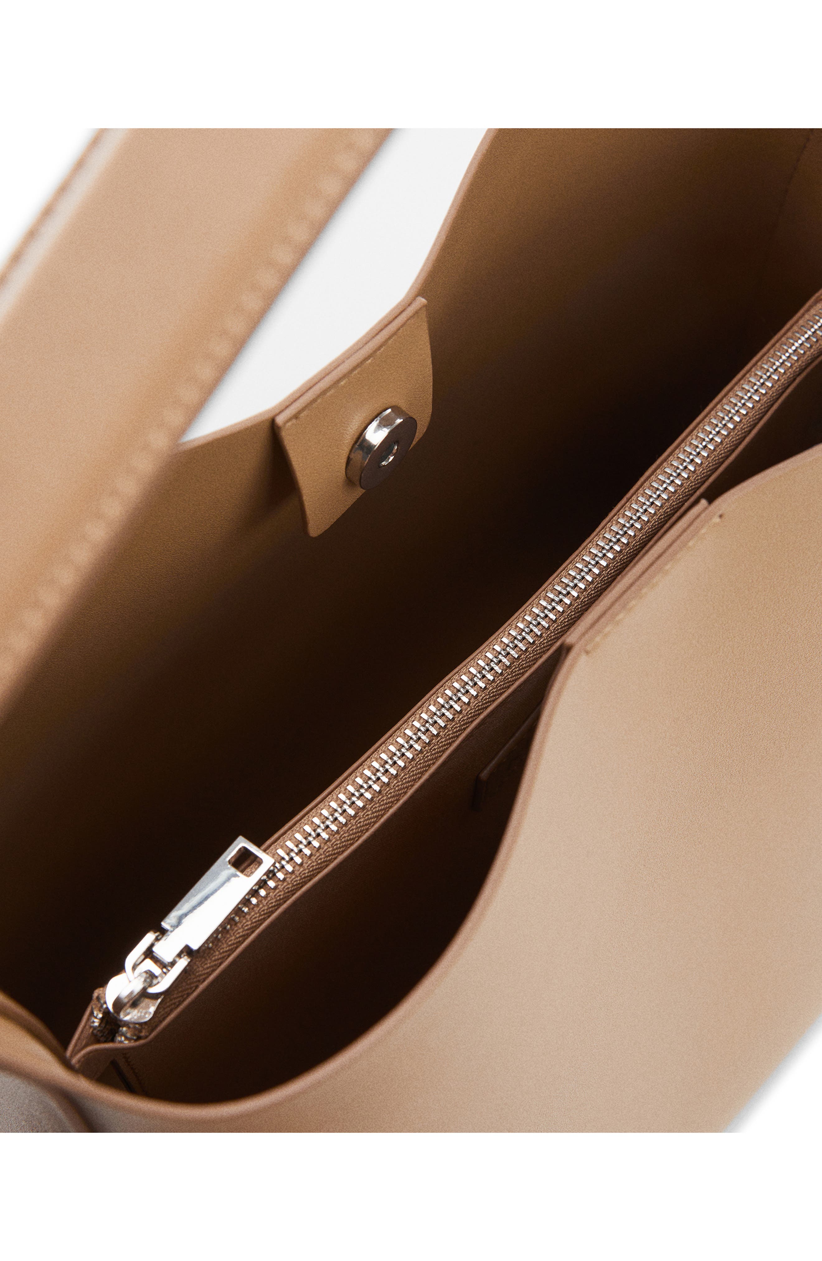 MANGO Buckle Detail Faux Leather Shopper, Alternate, color, Coffee