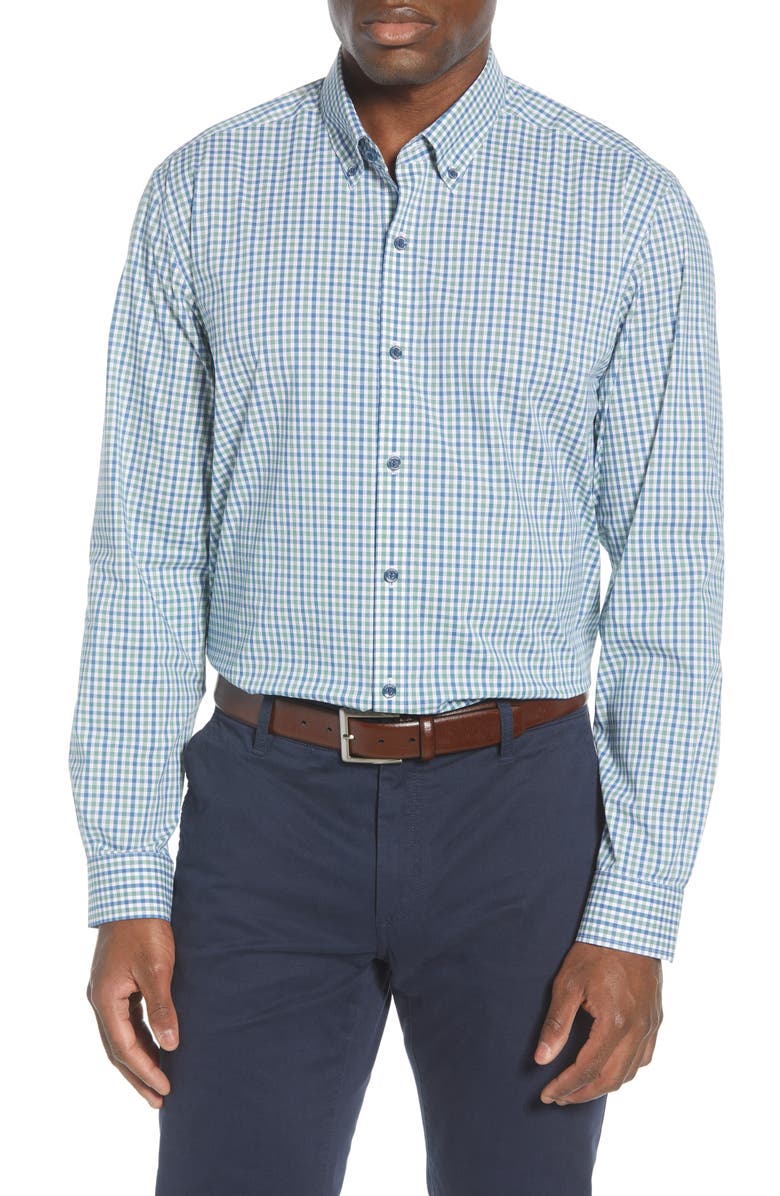 Cutter & Buck Soar Classic Fit Mini Check Button-Down Performance Shirt, Main, color, 