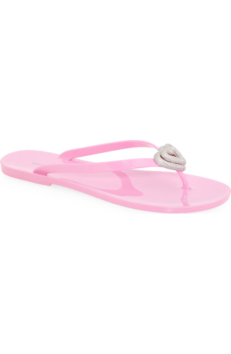 Mach & Mach Double Crystal Heart Flip Flop, Main, color, Pink