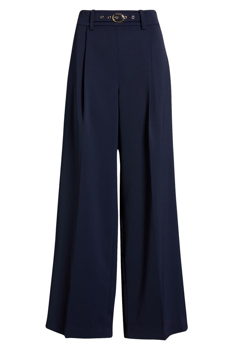The Oakley Belt Detail High Waist Wide Leg Twill Pants, Alternate, color, NAVY