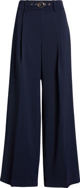 Elie Tahari The Oakley Belt Detail High Waist Wide Leg Twill Pants
