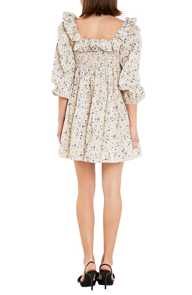 English Factory Square Neck Ruffle Minidress, Alternate, color, Cream/ Purple