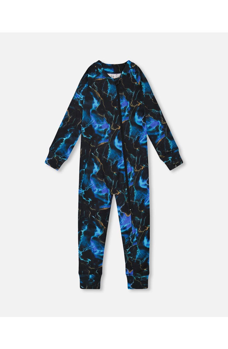 Deux par Deux Little Boy's One Piece Thermal Underwear Black Printed Storm, Main, color,