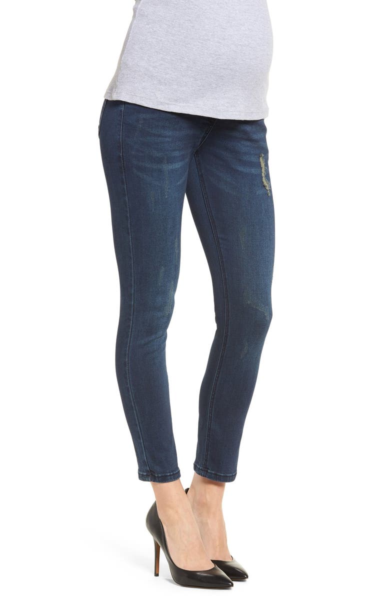 The Urban Ma Distressed Skinny Maternity Jeans, Alternate, color, 