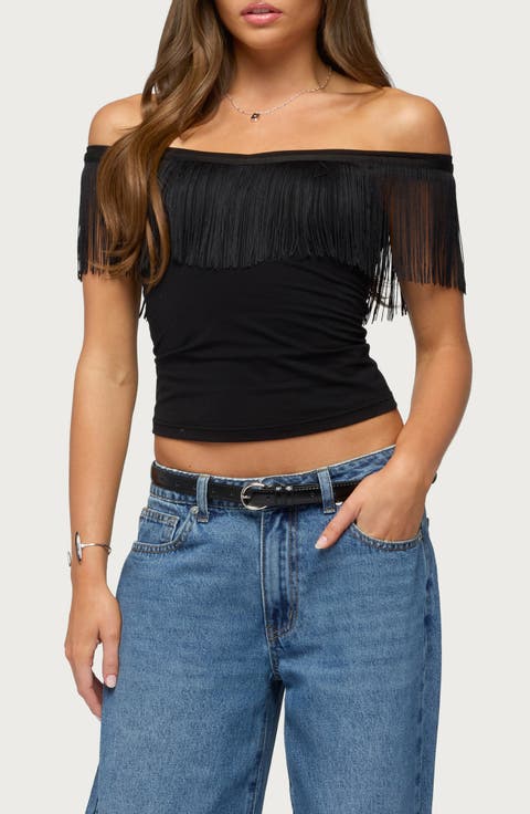 Catelina Fringe Off the Shoulder Top