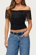EDIKTED Catelina Fringe Off the Shoulder Top