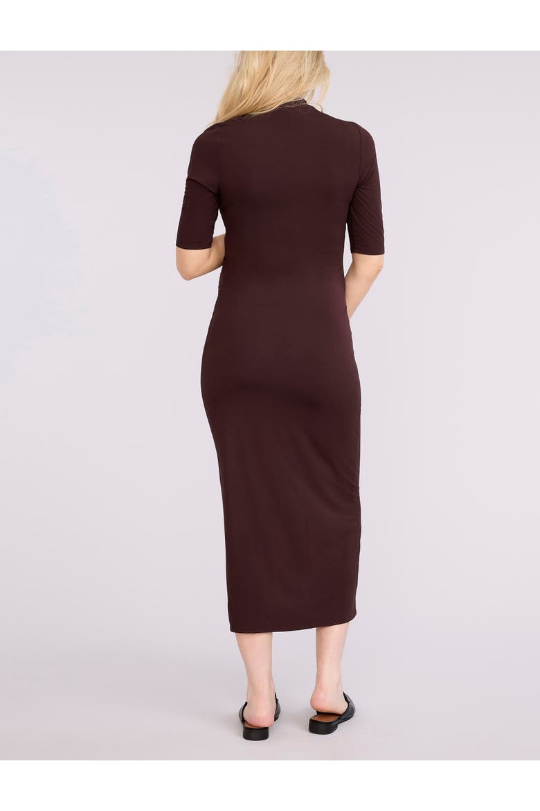 Mock Neck 3/4 Sleeve Ribbed Maxi Dress, Alternate, color, Tawny Port