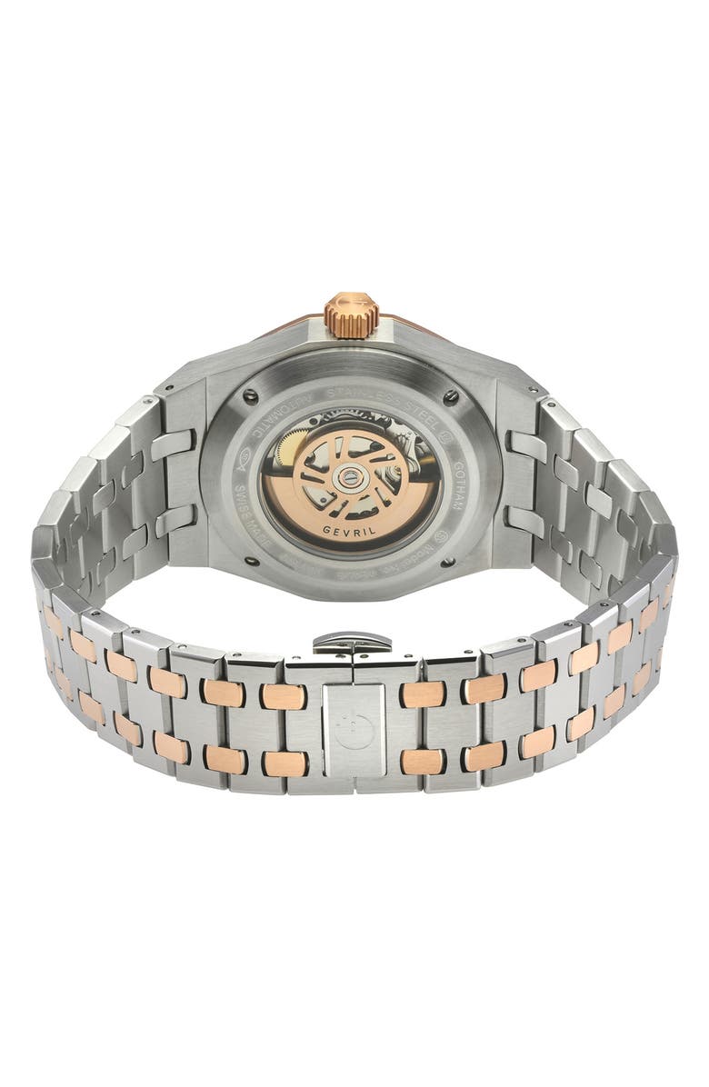 GEVRIL Gotham Automatic Bracelet Watch, 41mm, Alternate, color, Silver/ Rose Gold