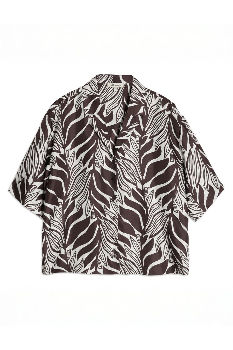 Mono Palm Print Silk Shirt, Alternate, color, Brown