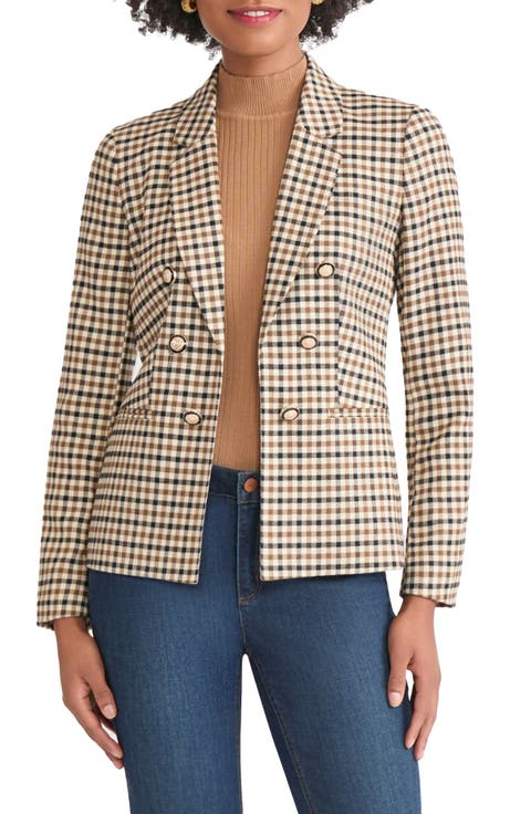Check Faux Double Breasted Blazer
