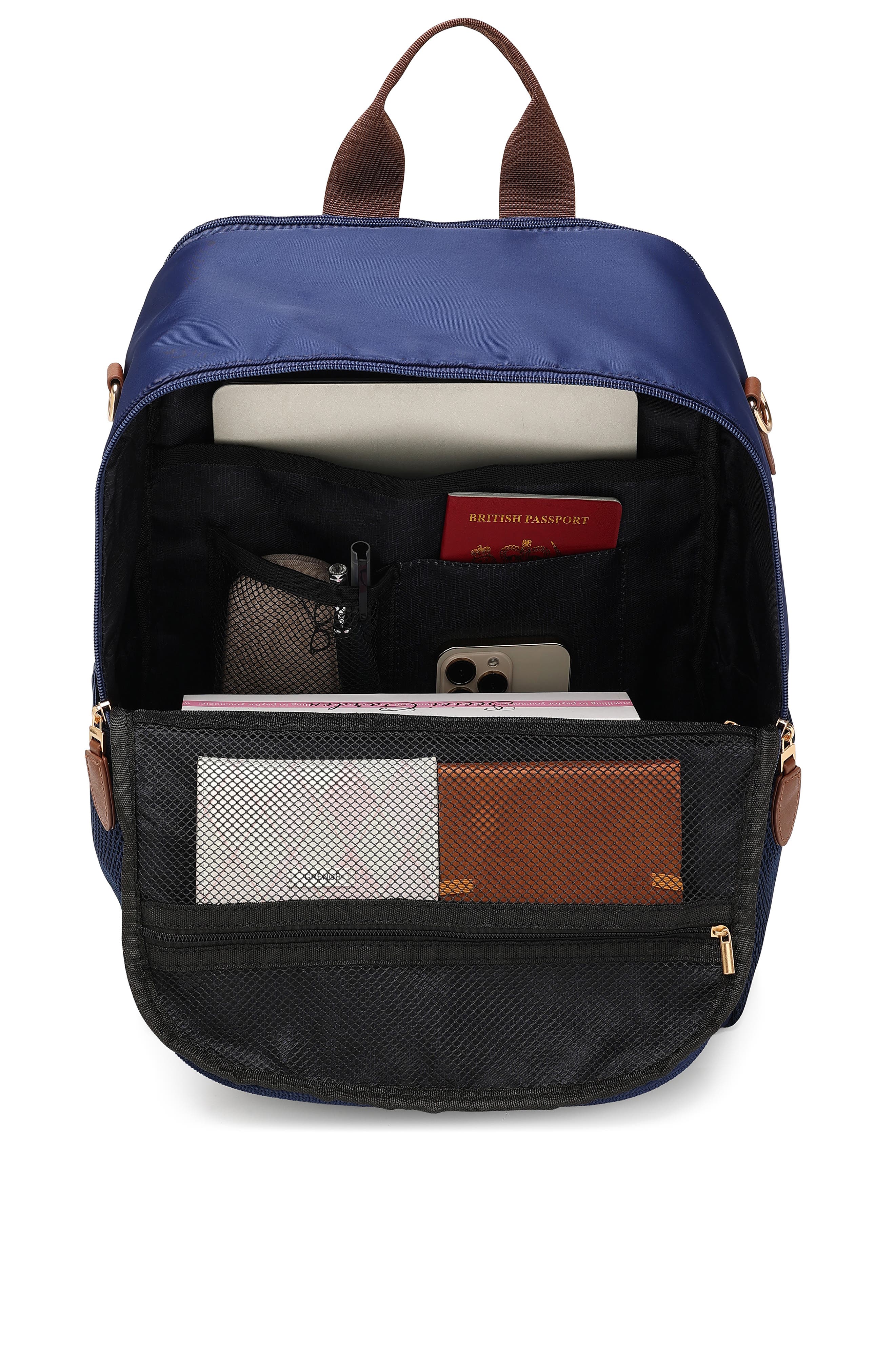 Luxe Journey 18L Twill and Vegan Leather Backpack, Alternate, color, Navy