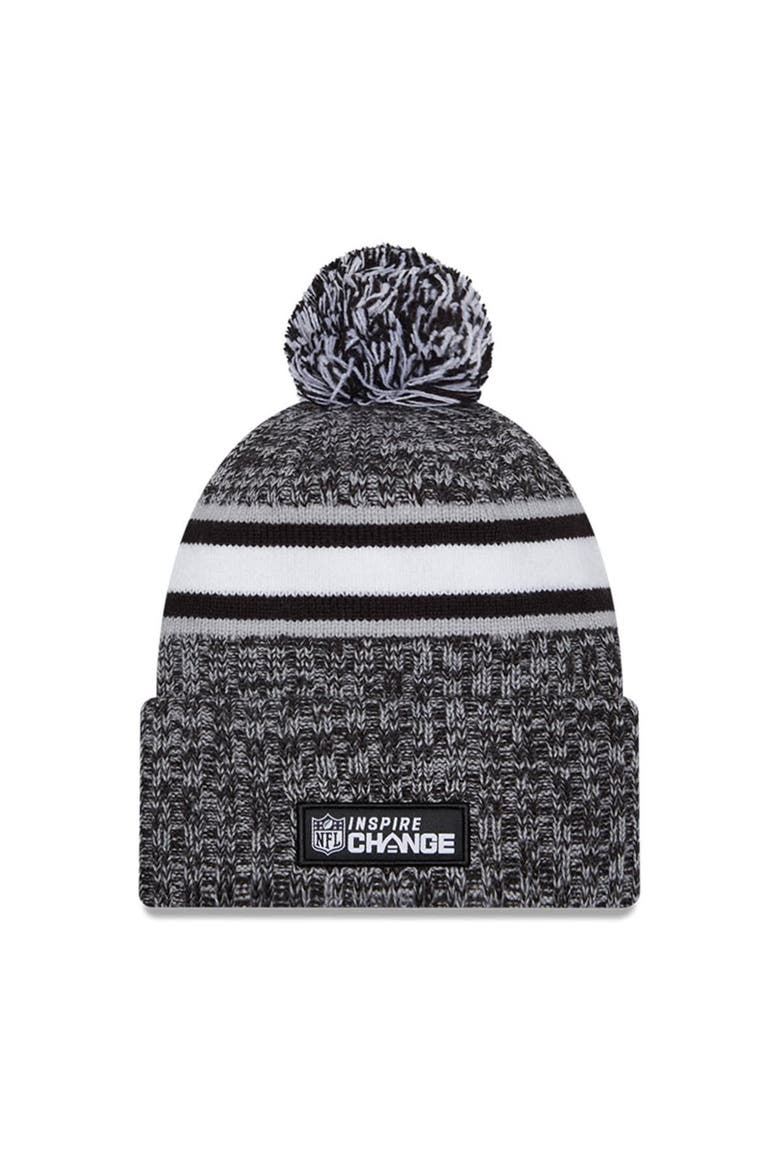 Men's New Era Heather Black Los Angeles Chargers 2023 Inspire Change Cuffed Knit Hat With Pom, Alternate, color, Heather Black