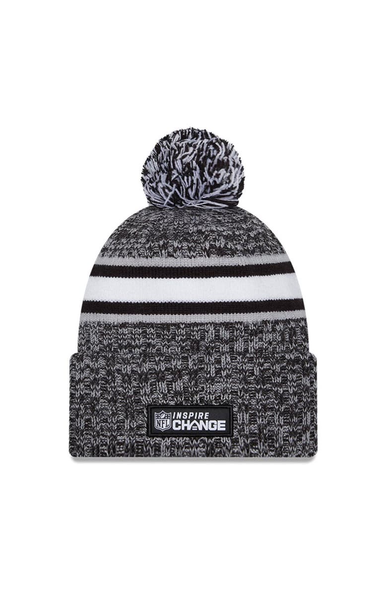 New Era Men's New Era Heather Black Los Angeles Chargers 2023 Inspire Change Cuffed Knit Hat With Pom, Alternate, color, 