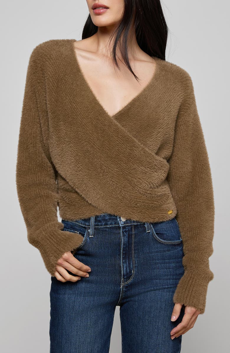 L'AGENCE Antonella Surplice Neck Sweater, Main, color, Driftwood