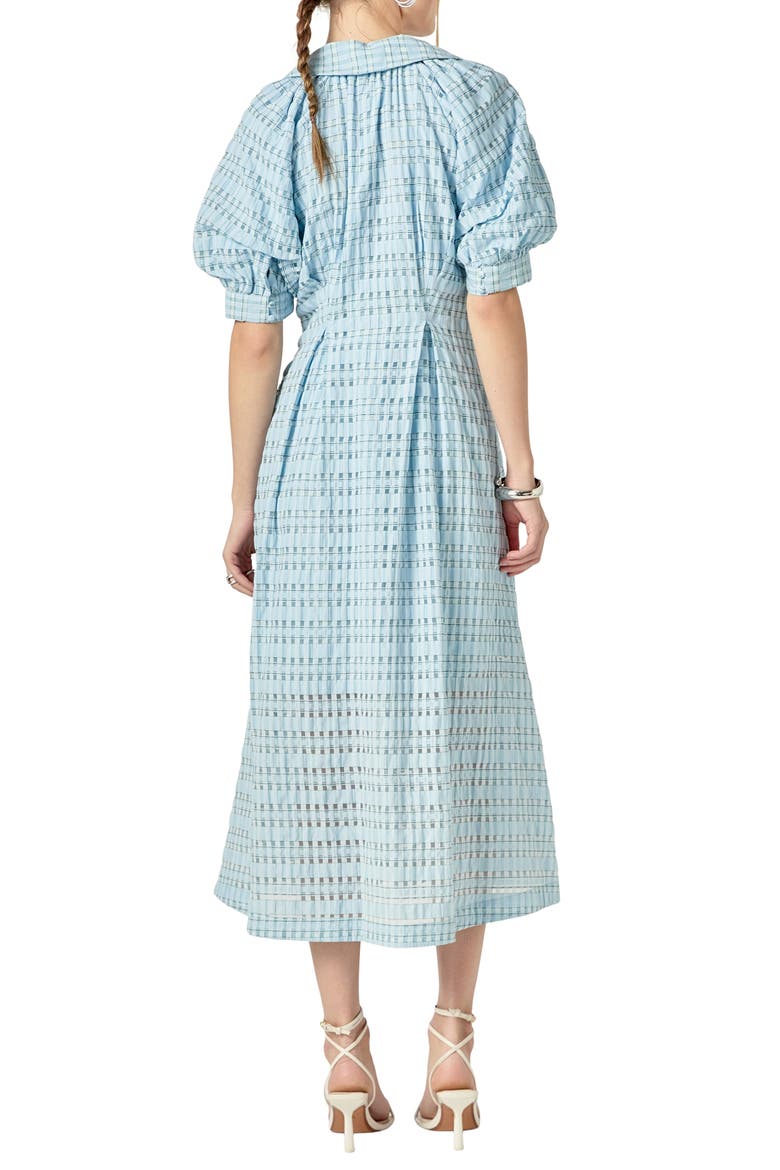 Seersucker Check Cotton Blend Midi Dress, Alternate, color, POWDER BLUE