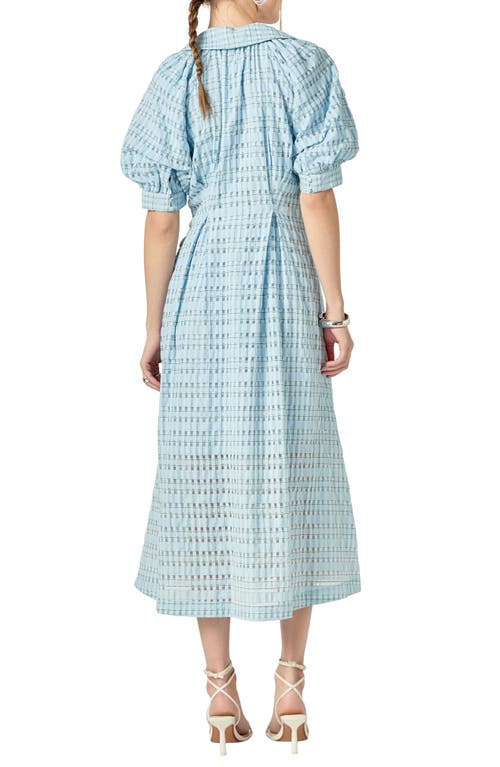 English Factory Seersucker Check Cotton Blend Midi Dress In Powder Blue