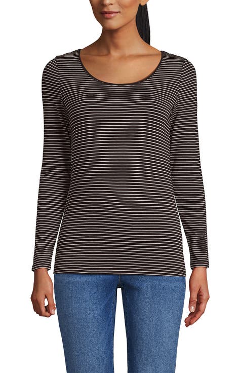 Plus Size Lightweight Jersey Skimming Long Sleeve Scoop Neck T-shirt