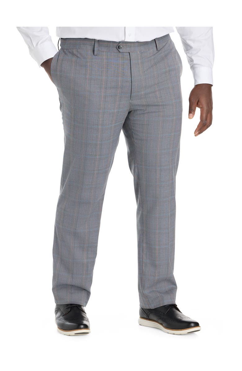 Oak Hill by DXL Big & Tall  Waist-Relaxer Plaid Dress Pants, Main, color, Grey