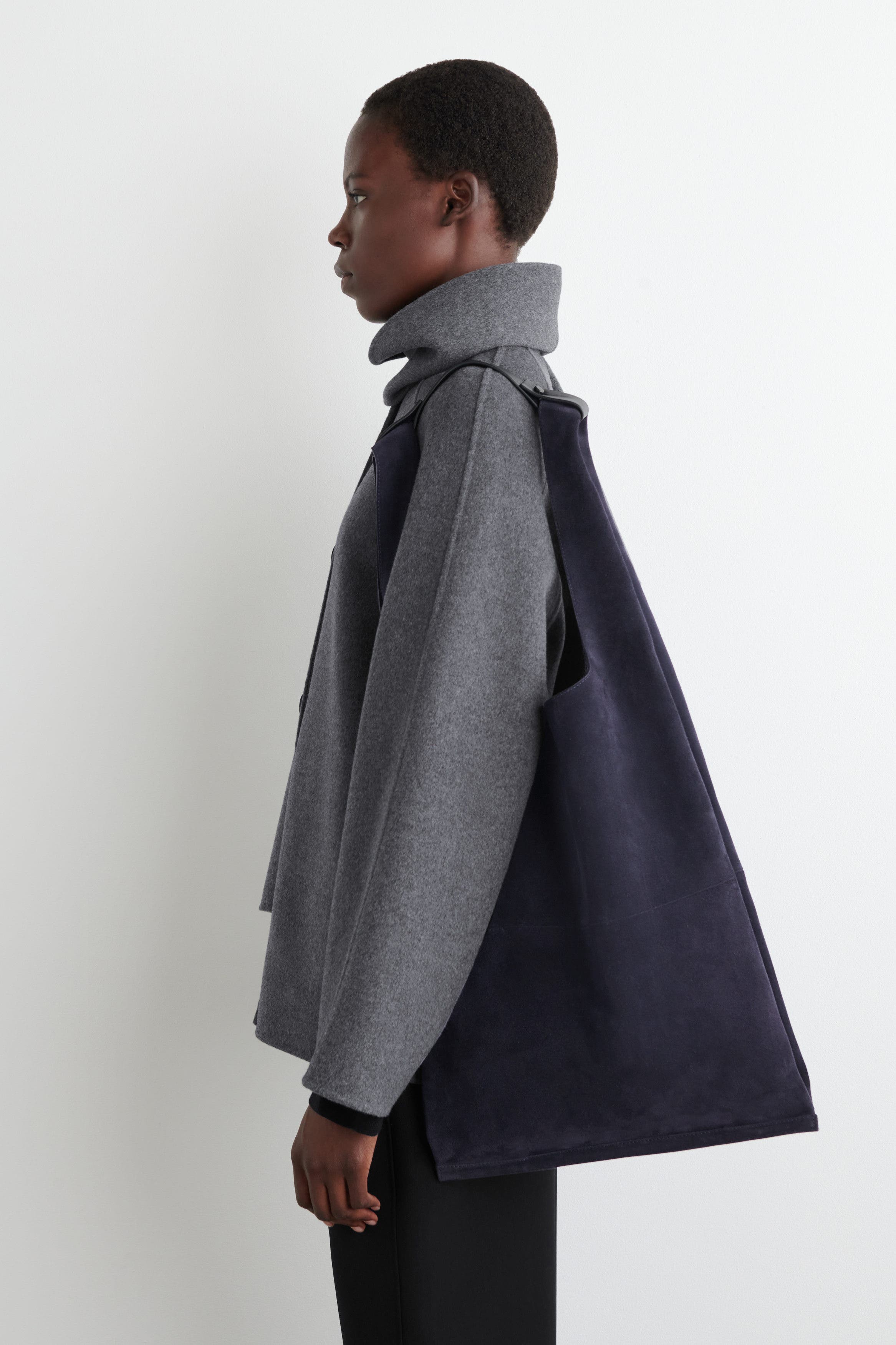 COS Slouchy Tote - Suede, Alternate, color, Navy