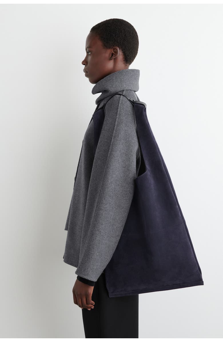 COS Slouchy Tote - Suede, Alternate, color, Navy