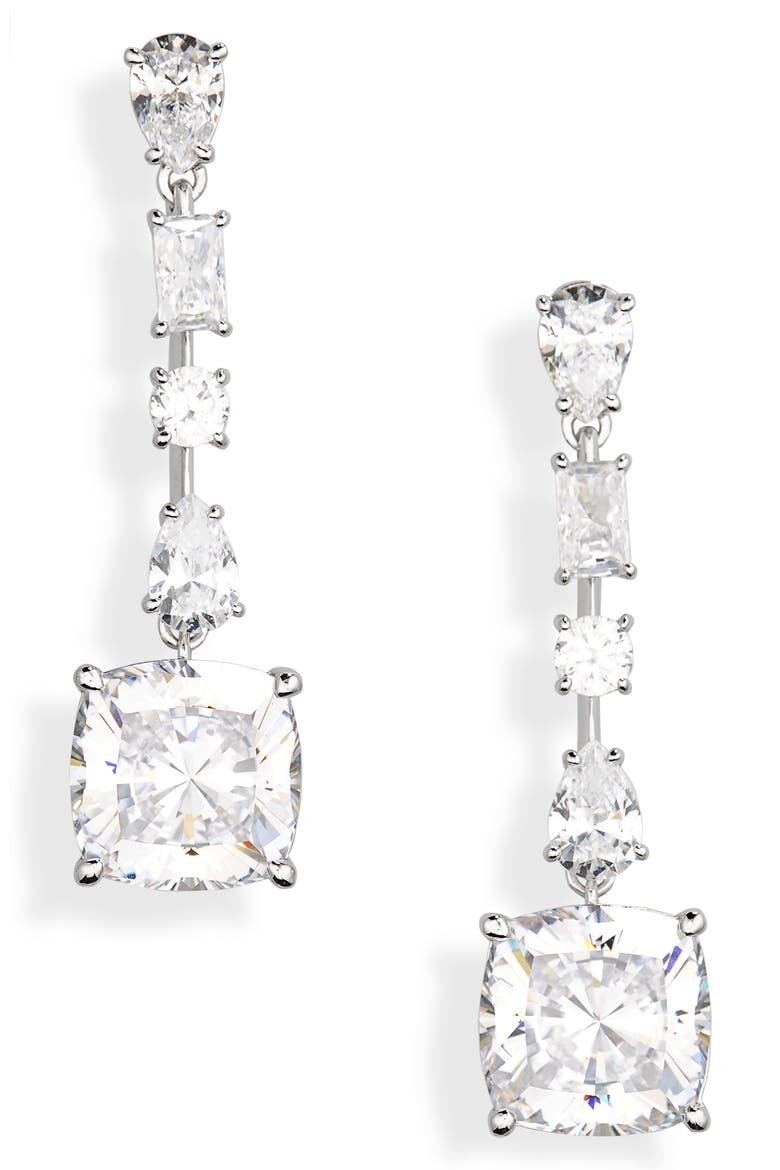 Rockstars Cubic Zirconia Drop Earrings, Main, color, RHODIUM