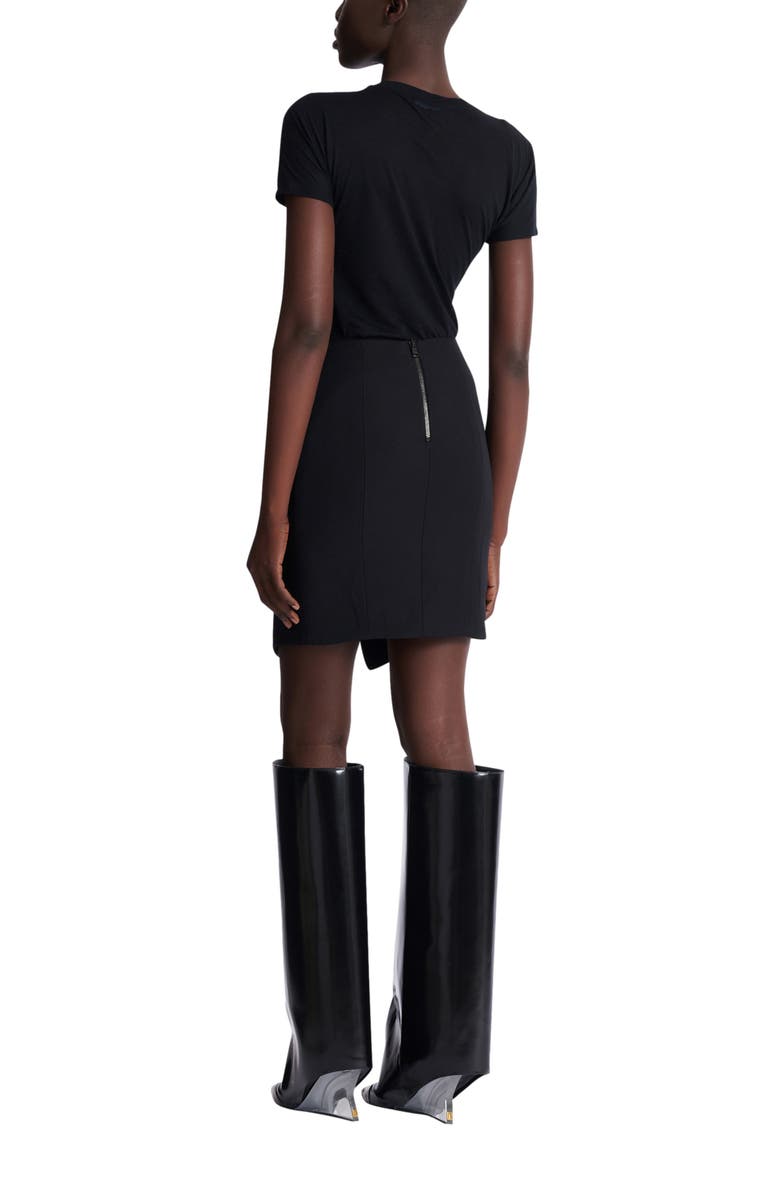 Balmain Short grain de poudre skirt with belt, Alternate, color, Black