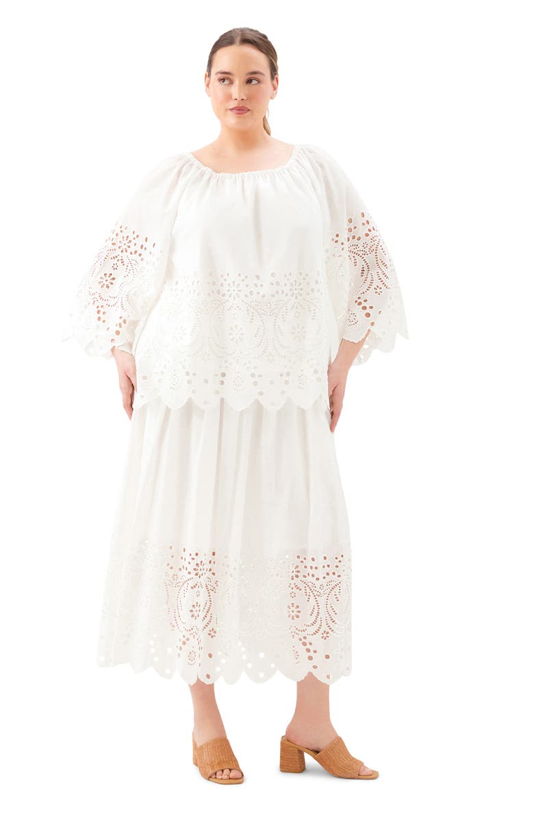 Karen Kane Eyelet Embroidered Peasant Top, Alternate, color, Off White