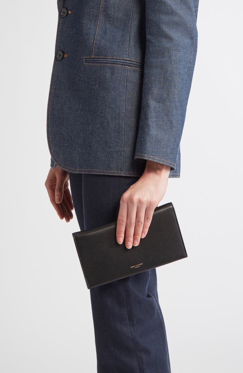 Saint Laurent Leather Travel Wallet, Alternate, color, Noir