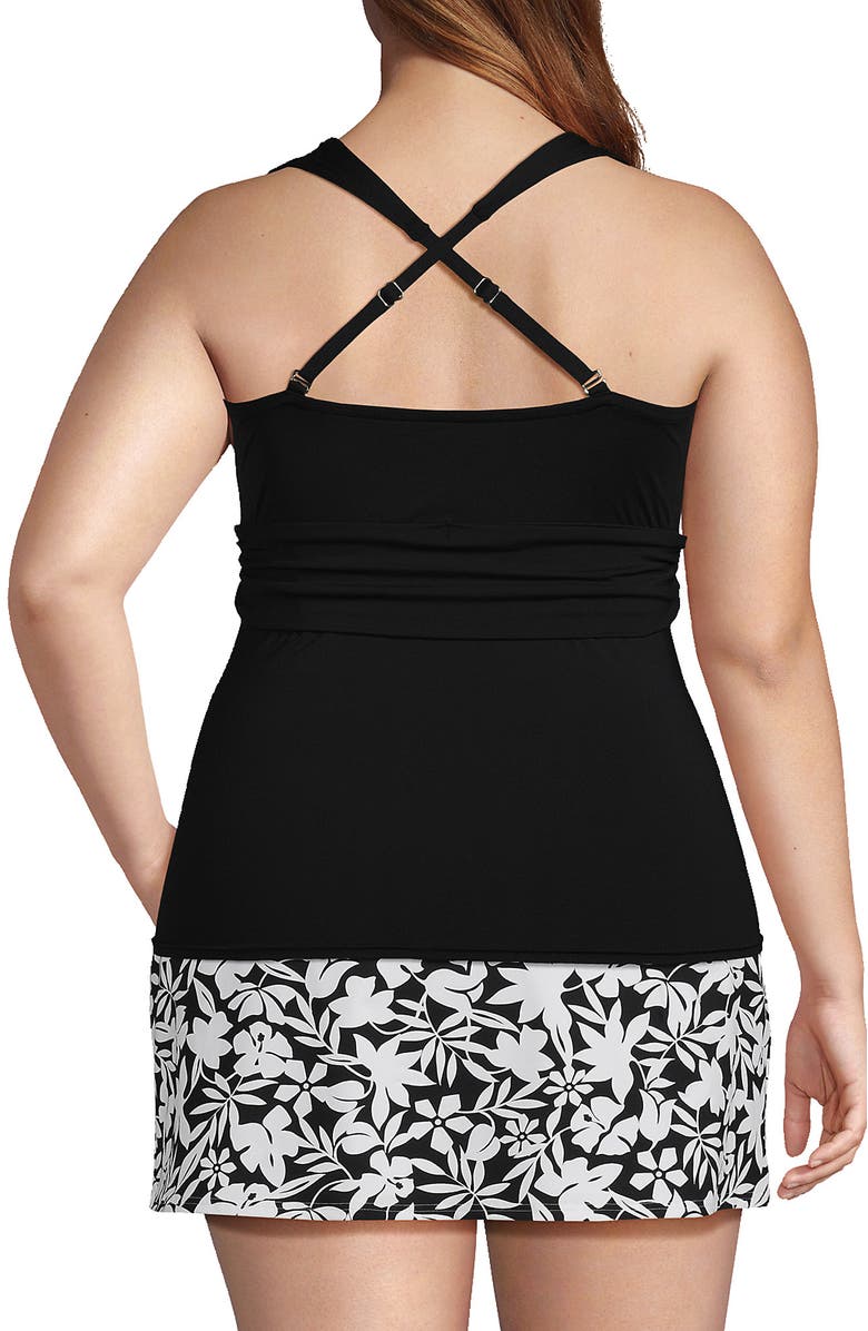 Lands' End Chlorine Resistant Plunge X-Back Tankini Swimsuit Top, Alternate, color, Black