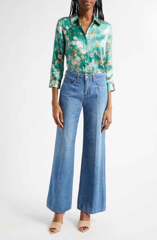 L AGENCE L'AGENCE DANI CHERRY BLOSSOM PRINT SILK BUTTON-UP SHIRT