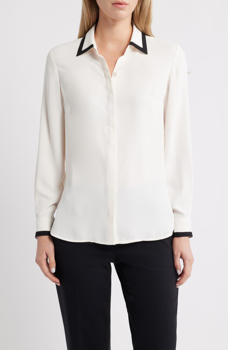 Anne Klein Contrast Trim Shirt, Main, color, White Dove