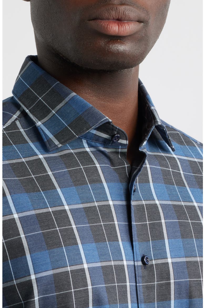 Modern Fit Plaid Non-Iron Cotton Twill Dress Shirt, Alternate, color, DARK BLUE