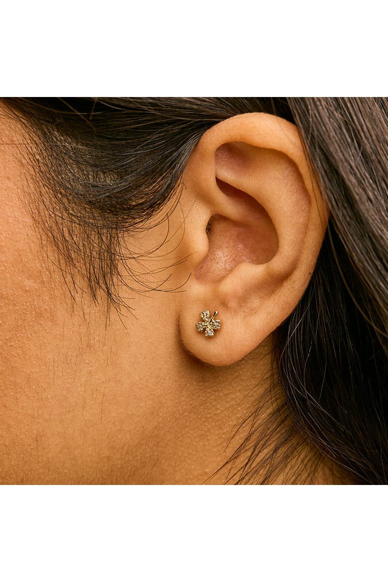 10K Yellow Gold Diamond Accent 4 Leaf Clover Stud Earrings, Alternate, color, Yellow