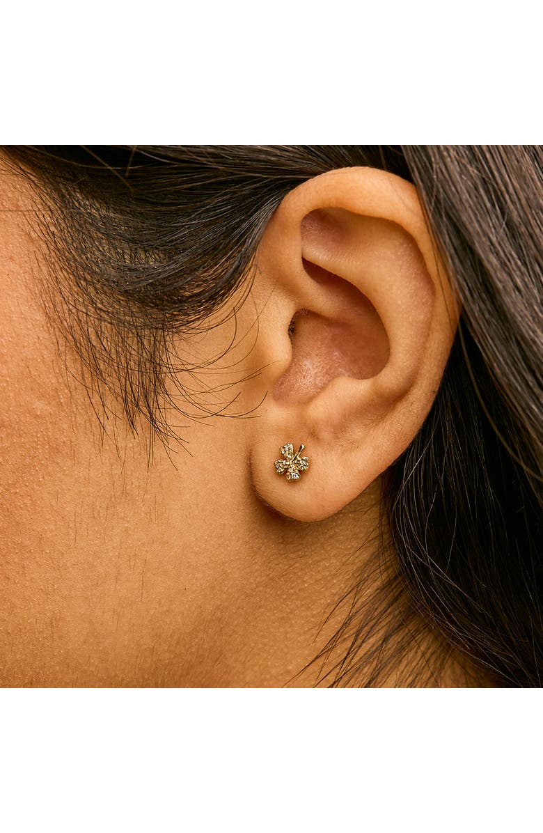 Haus of Brilliance 10K Yellow Gold Diamond Accent 4 Leaf Clover Stud Earrings, Alternate, color, Yellow