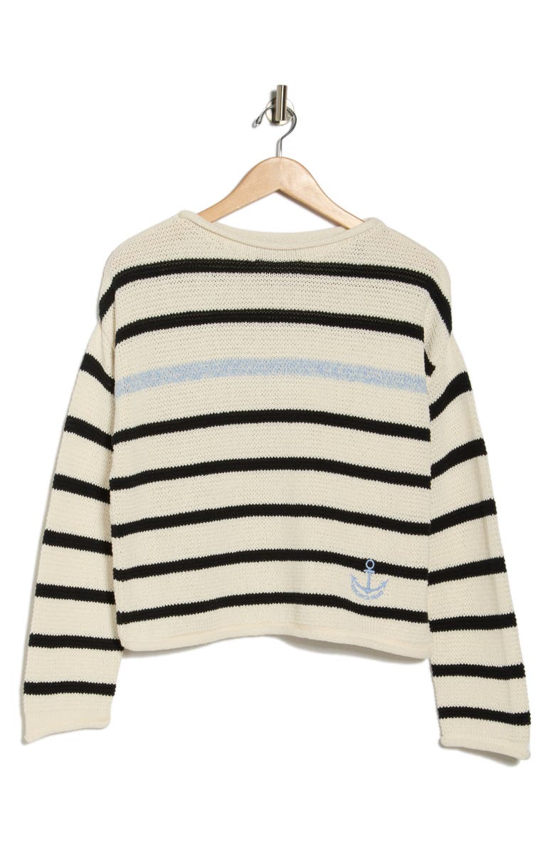 Veronica Beard Rori Stripe Cotton Crop Sweater, Alternate, color, Off White/ Black