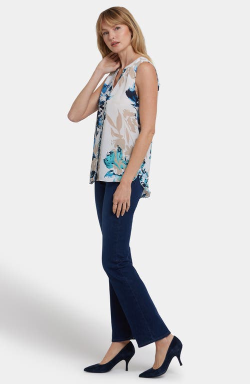 Nydj Print Pleat Back Sleeveless Split Neck Blouse In Multi