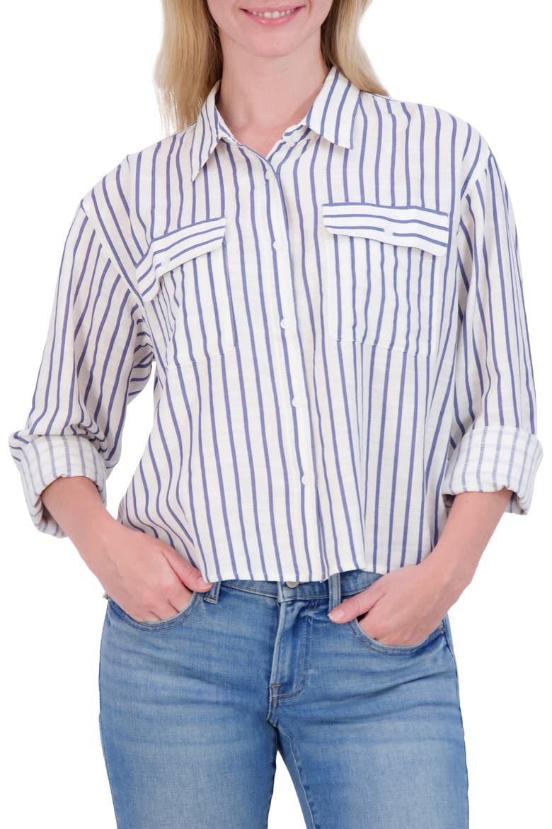 Stripe Cropped Button-Up Shirt, Main, color, WHITE STRIPE