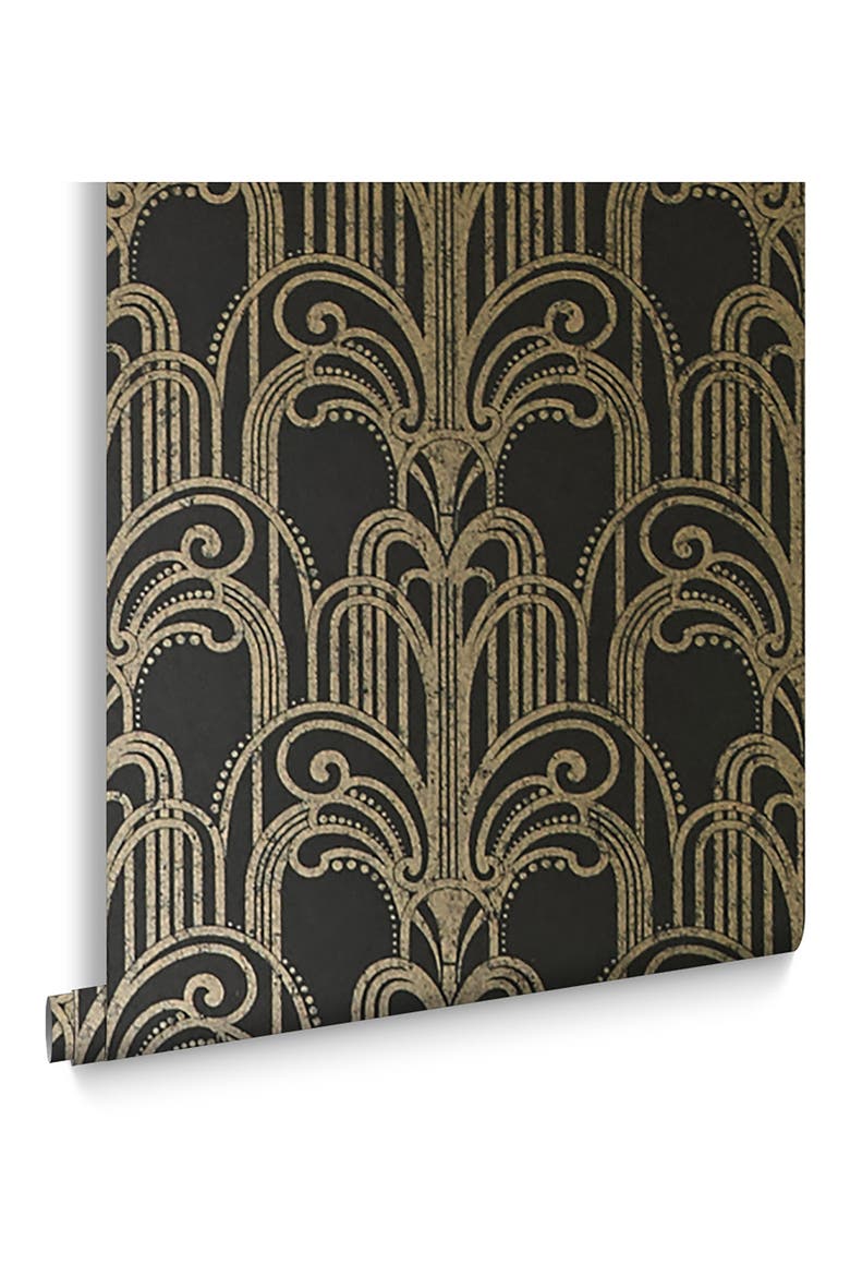 Art Deco Black & Gold Removable Wallpaper, Main, color, BLACK/ GOLD