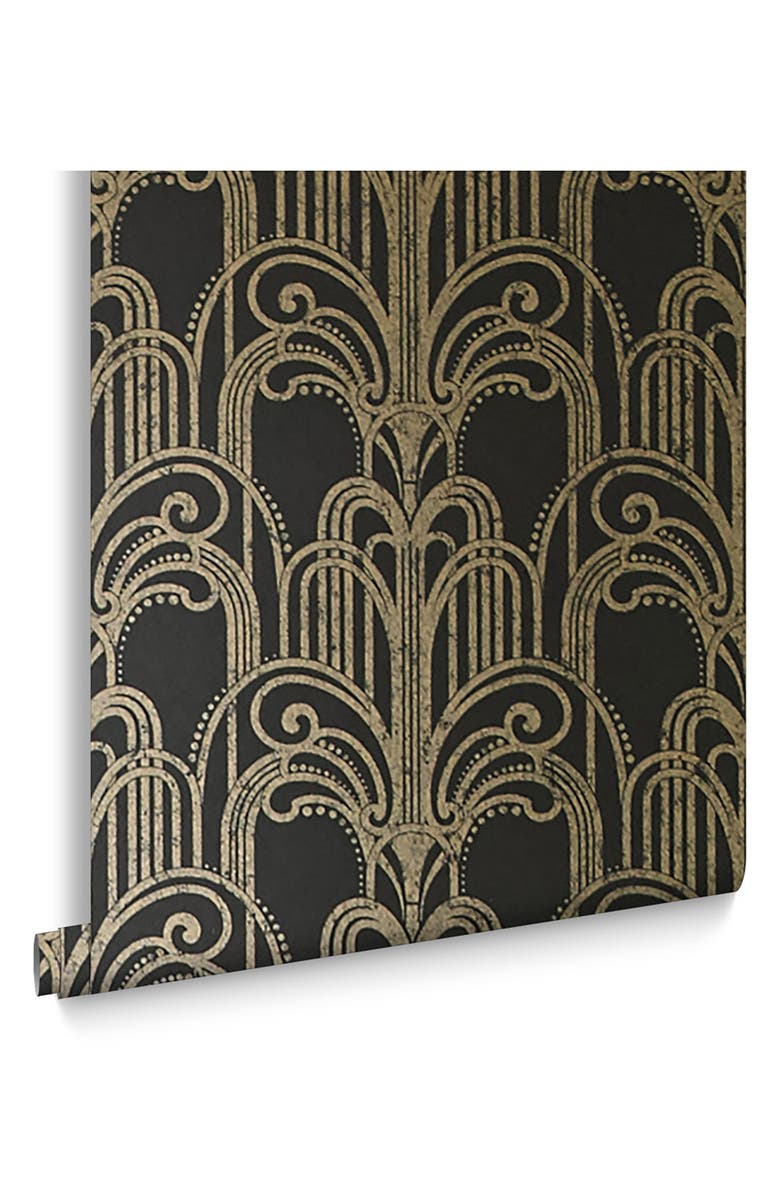 GRAHAM AND BROWN Art Deco Black & Gold Removable Wallpaper, Main, color, 