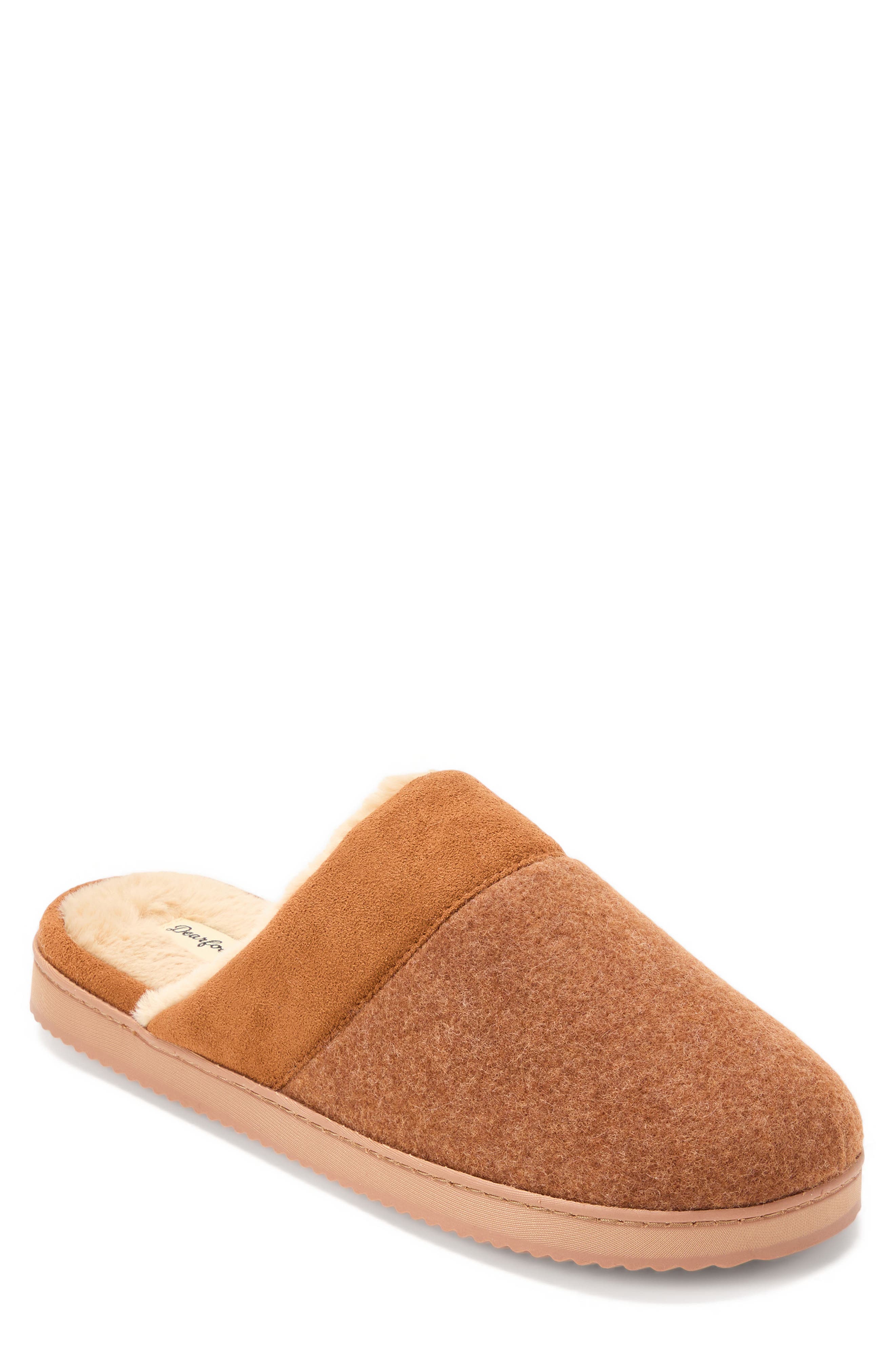 DEARFOAMS Owen Faux Fur Lined Scuff Slipper, Main, color, Chestnut