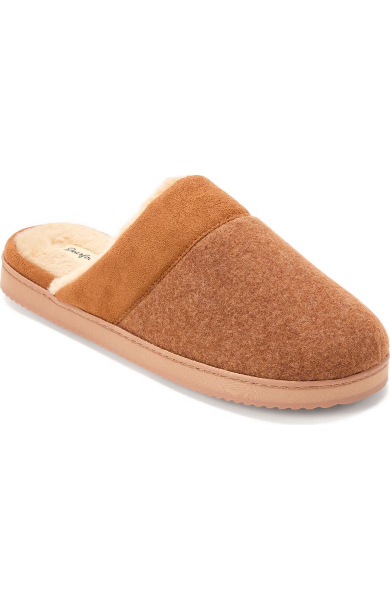 DEARFOAMS Owen Faux Fur Lined Scuff Slipper, Main, color, Chestnut