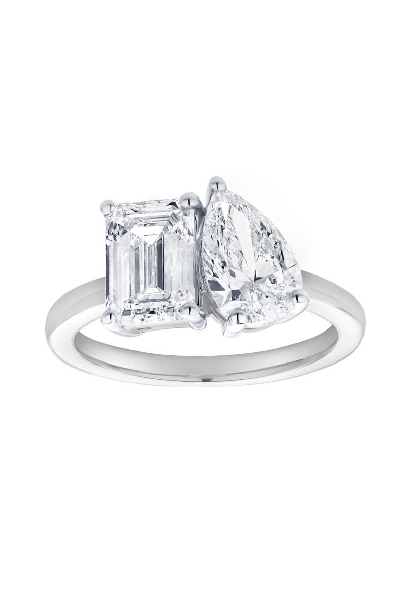 Evermore 14K Gold Toi et Moi Emerald and Pear Lab Grown Diamond Ring - 3 ct, Main, color, 14K White Gold