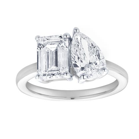 Evermore 14K Gold Toi et Moi Emerald and Pear Lab Grown Diamond Ring - 3 ct