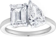 LuvMyJewelry Evermore 14K Gold Toi et Moi Emerald and Pear Lab Grown Diamond Ring - 3 ct