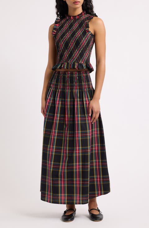 Bettina Plaid Sleeveless Cotton Top and Maxi Skirt Set