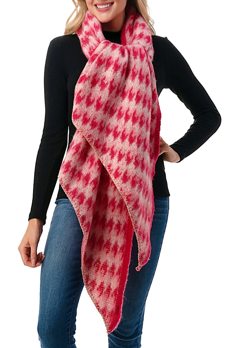 Houndstooth Print Scarf, Main, color, PINK